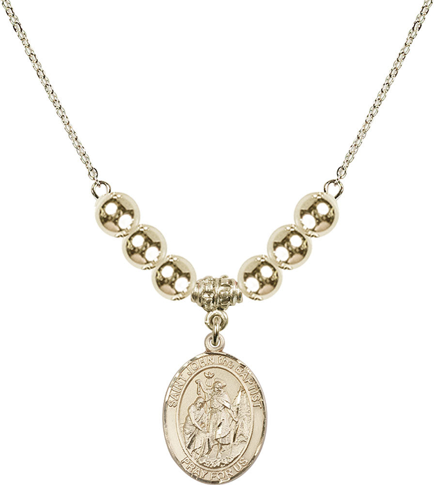 14kt Gold Filled Saint John the Baptist Birthstone Necklace with Gold Filled Beads - 8054