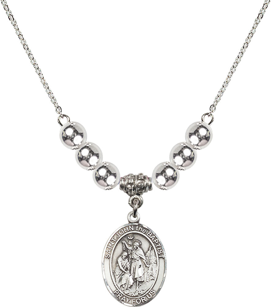 Sterling Silver Saint John the Baptist Birthstone Necklace with Sterling Silver Beads - 8054