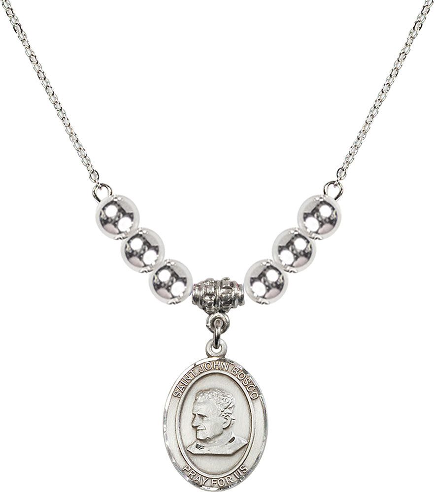 Sterling Silver Saint John Bosco Birthstone Necklace with Sterling Silver Beads - 8055