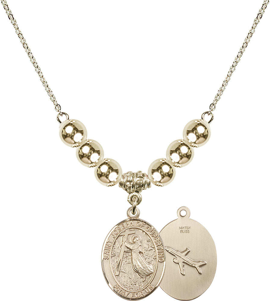 14kt Gold Filled Saint Joseph of Cupertino Birthstone Necklace with Gold Filled Beads - 8057