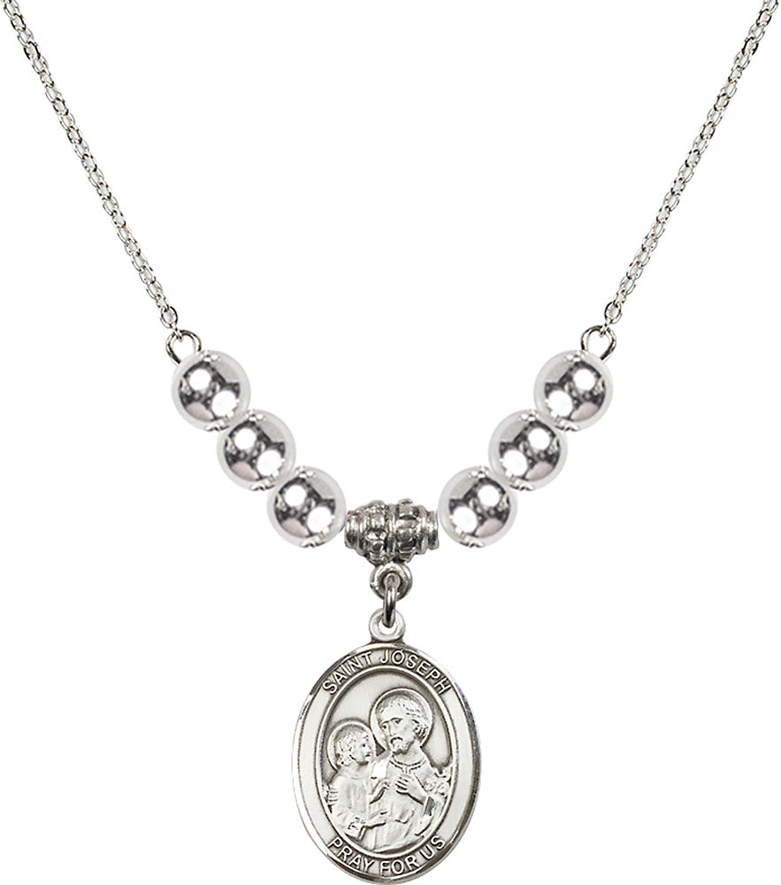 Sterling Silver Saint Joseph Birthstone Necklace with Sterling Silver Beads - 8058