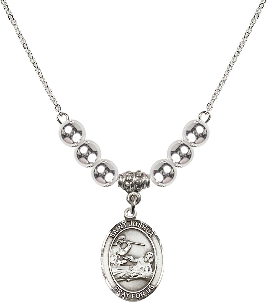 Sterling Silver Saint Joshua Birthstone Necklace with Sterling Silver Beads - 8059