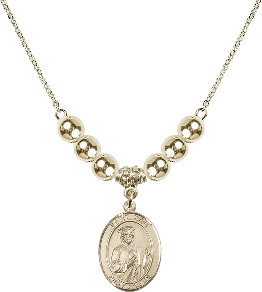 14kt Gold Filled Saint Jude Thaddeus Birthstone Necklace with Gold Filled Beads - 8060