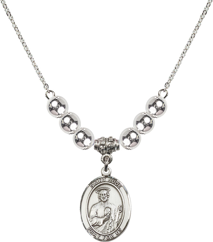 Sterling Silver Saint Jude Thaddeus Birthstone Necklace with Sterling Silver Beads - 8060