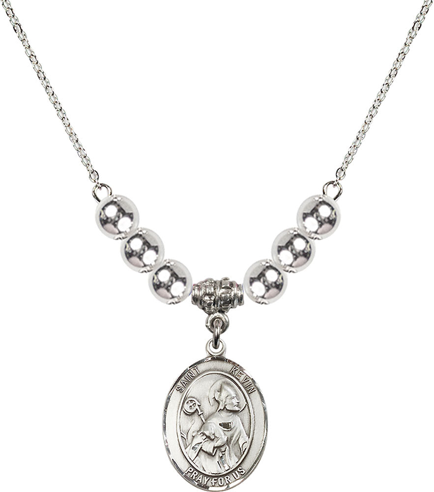 Sterling Silver Saint Kevin Birthstone Necklace with Sterling Silver Beads - 8062