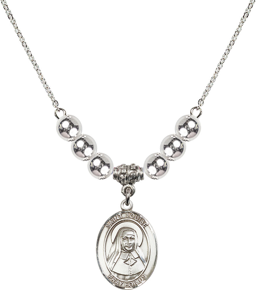 Sterling Silver Saint Louise de Marillac Birthstone Necklace with Sterling Silver Beads - 8064
