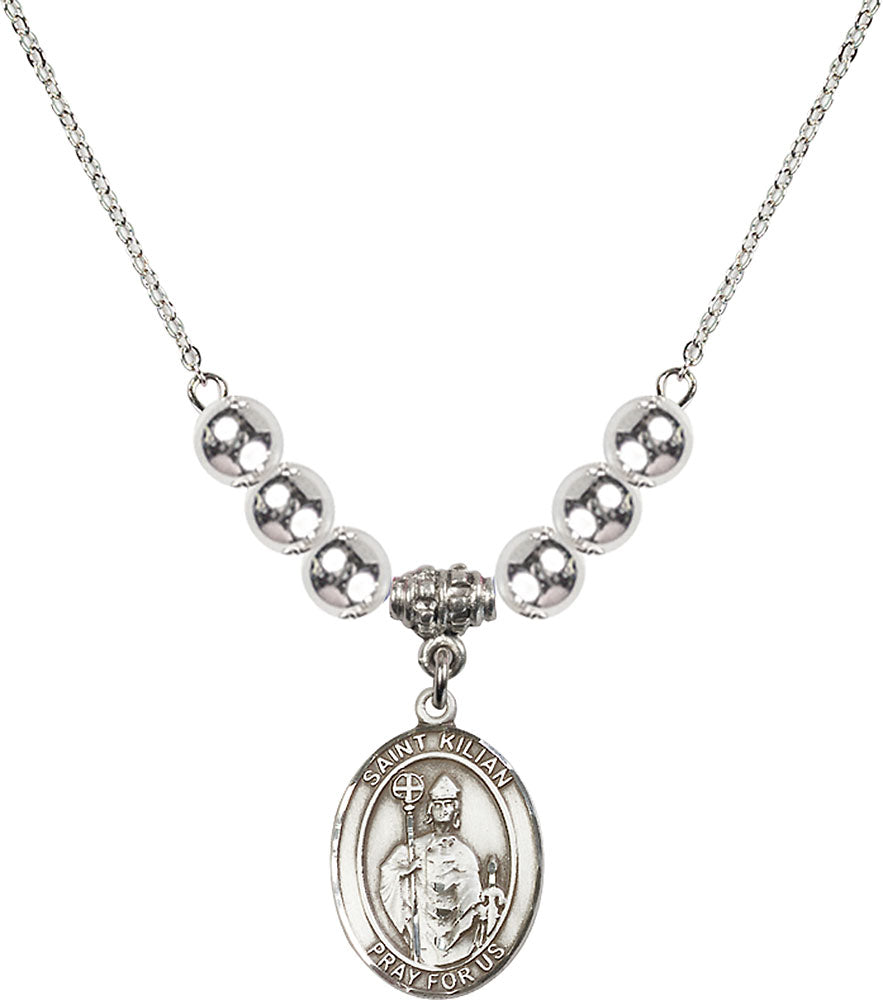 Sterling Silver Saint Kilian Birthstone Necklace with Sterling Silver Beads - 8067