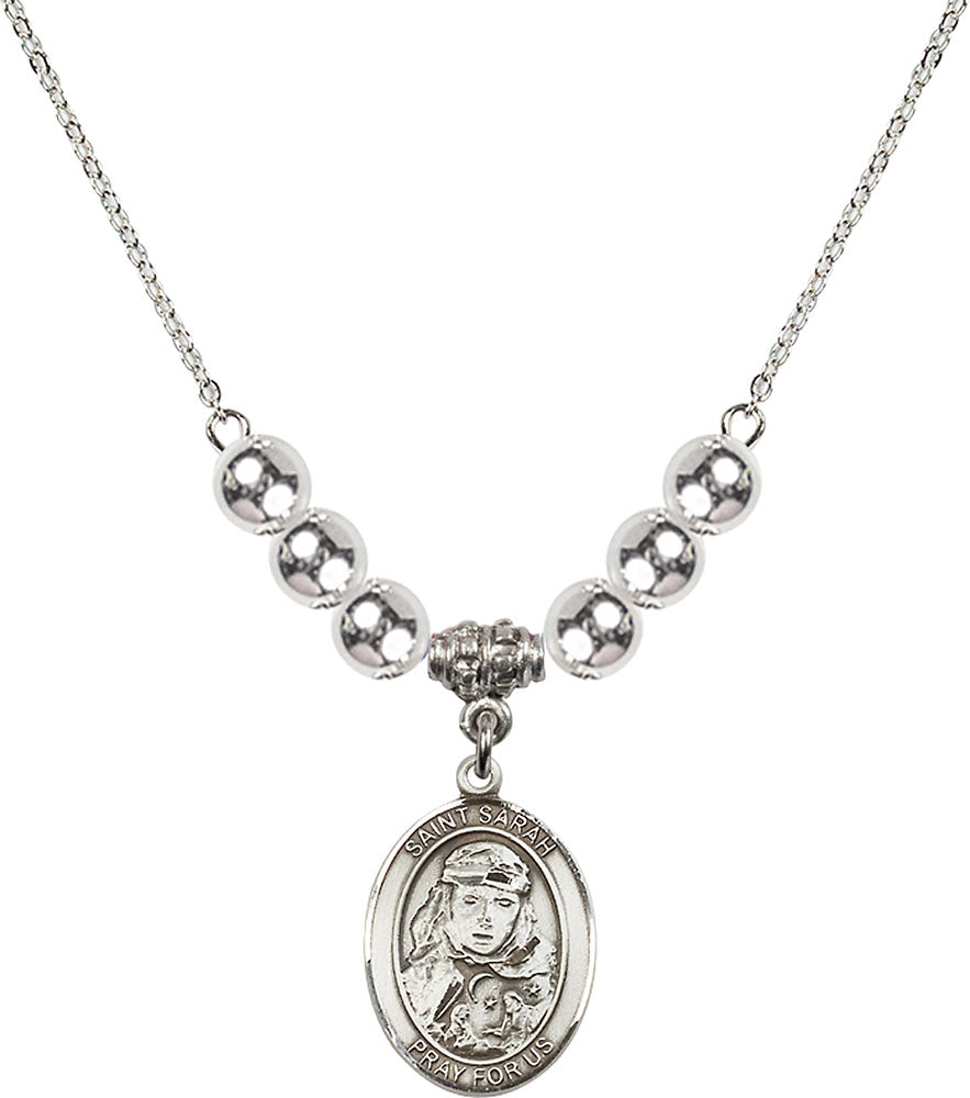Sterling Silver Saint Sarah Birthstone Necklace with Sterling Silver Beads - 8097