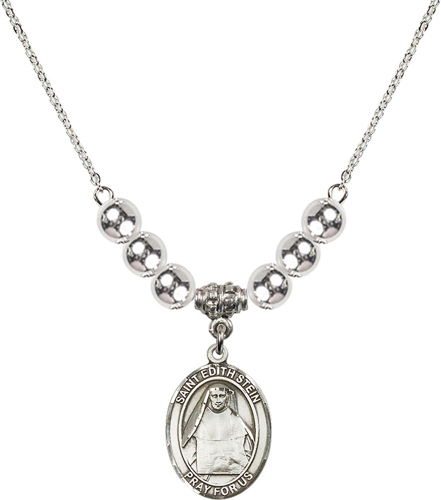 Sterling Silver Saint Edith Stein Birthstone Necklace with Sterling Silver Beads - 8103