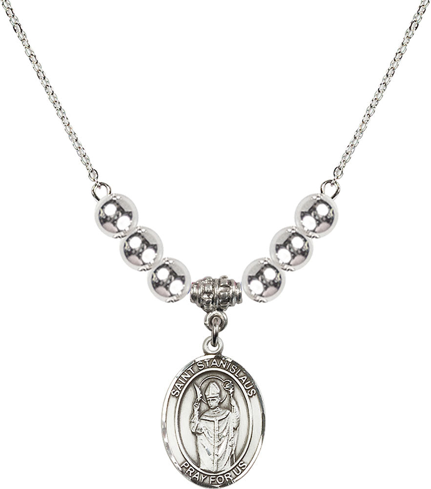 Sterling Silver Saint Stanislaus Birthstone Necklace with Sterling Silver Beads - 8124