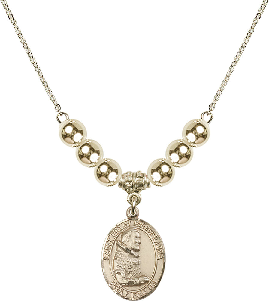 14kt Gold Filled Saint Pio of Pietrelcina Birthstone Necklace with Gold Filled Beads - 8125