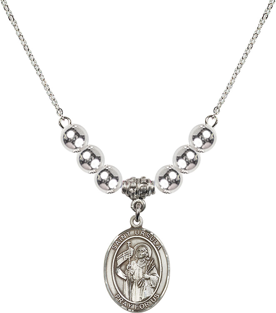 Sterling Silver Saint Ursula Birthstone Necklace with Sterling Silver Beads - 8127