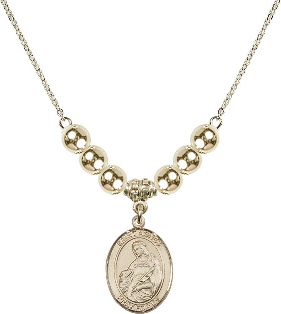 14kt Gold Filled Saint Agnes of Rome Birthstone Necklace with Gold Filled Beads - 8128