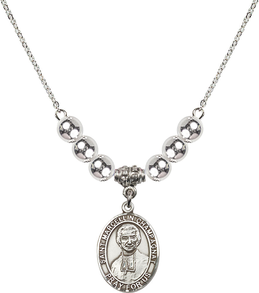 Sterling Silver Saint Marcellin Champagnat Birthstone Necklace with Sterling Silver Beads - 8131