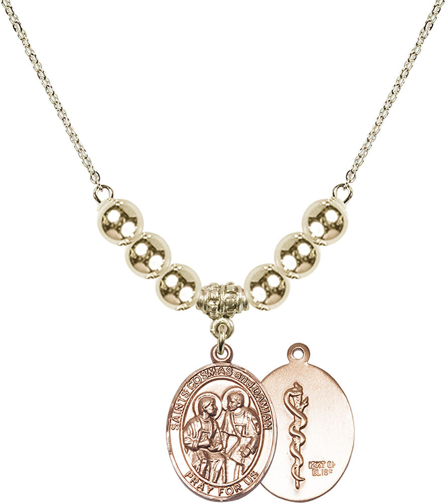 14kt Gold Filled Saints Cosmas & Damian / Doctors Birthstone Necklace with Gold Filled Beads - 8132