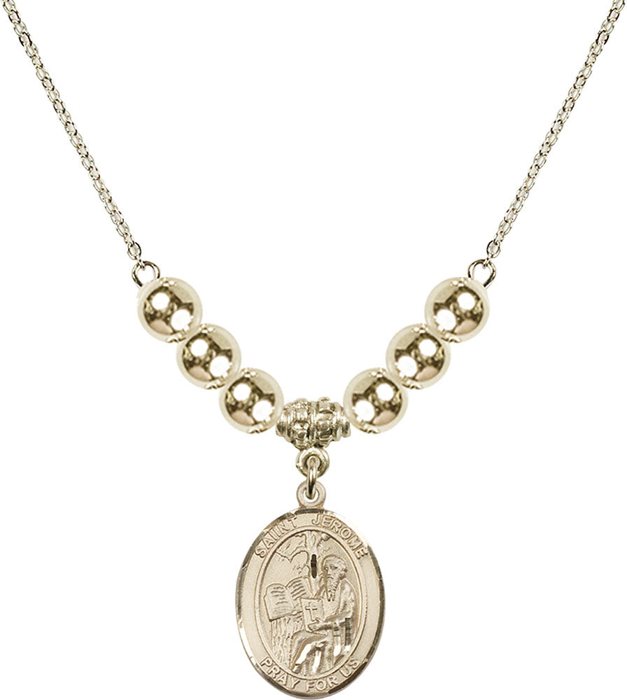 14kt Gold Filled Saint Jerome Birthstone Necklace with Gold Filled Beads - 8135