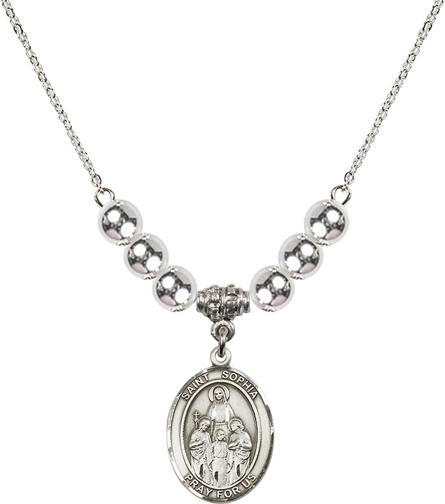 Sterling Silver Saint Sophia Birthstone Necklace with Sterling Silver Beads - 8136