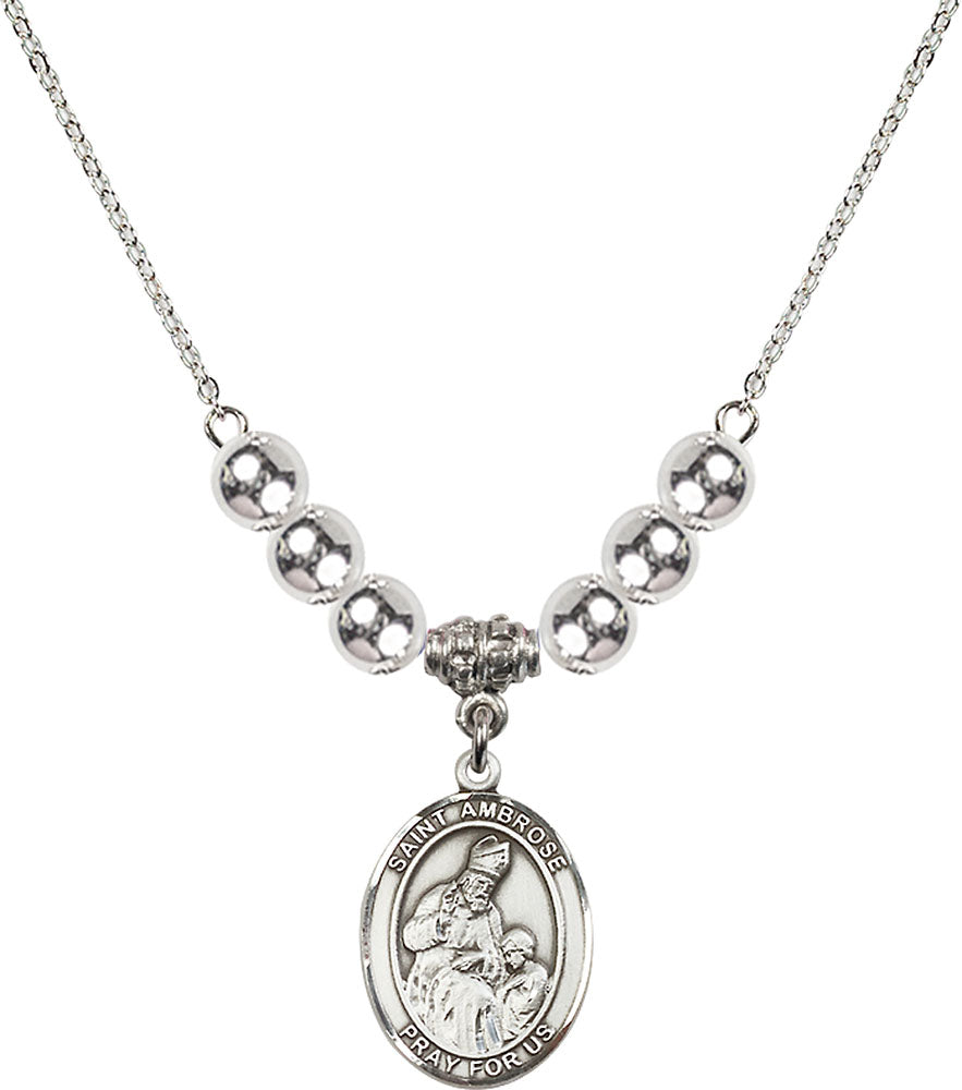 Sterling Silver Saint Ambrose Birthstone Necklace with Sterling Silver Beads - 8137