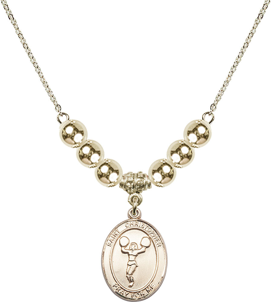 14kt Gold Filled Saint Christopher/Cheerleading Birthstone Necklace with Gold Filled Beads - 8140