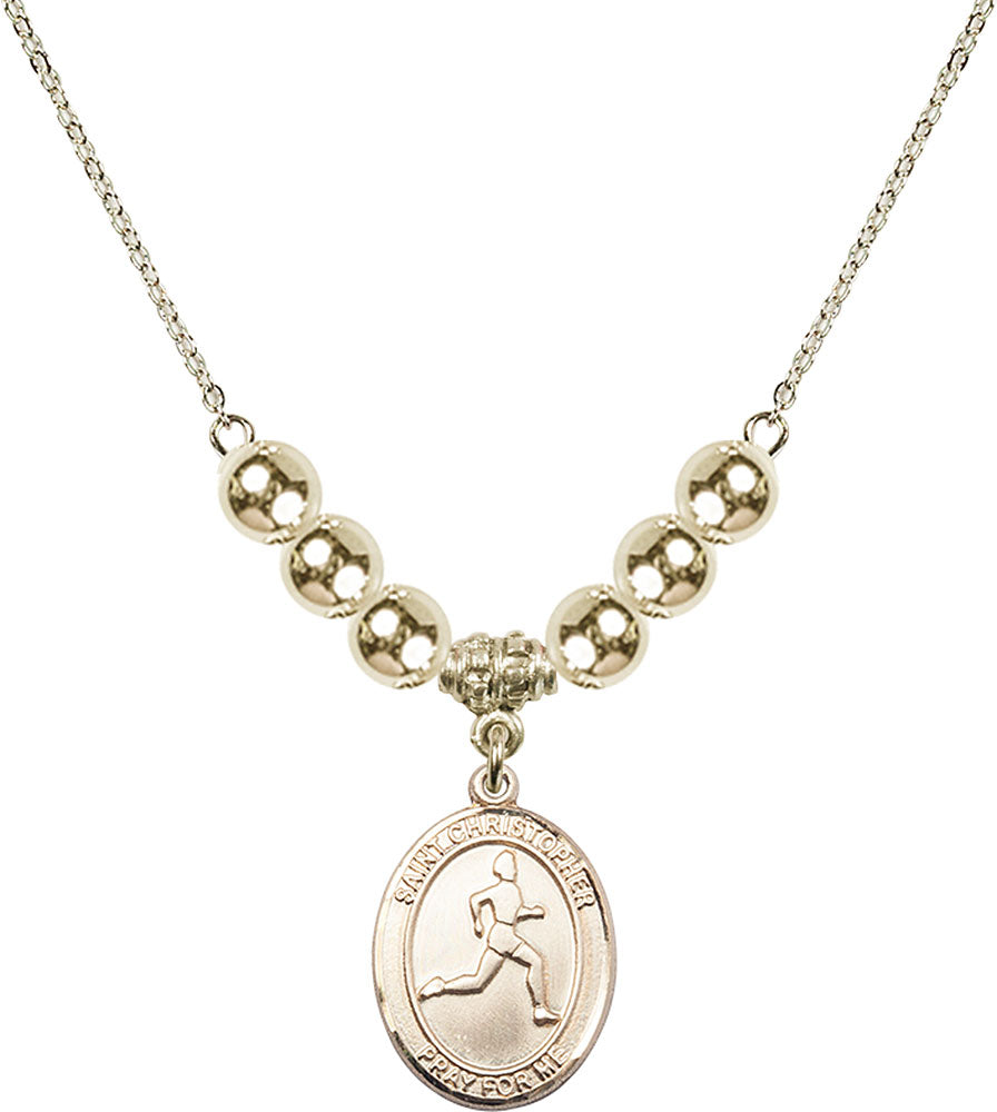 14kt Gold Filled Saint Christopher/Track & Field Birthstone Necklace with Gold Filled Beads - 8149