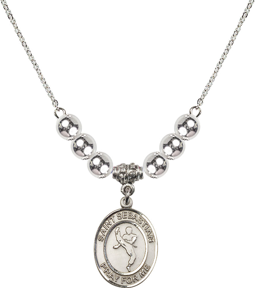 Sterling Silver Saint Sebastian/Martial Arts Birthstone Necklace with