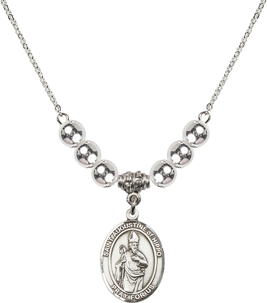 Sterling Silver Saint Augustine of Hippo Birthstone Necklace with Sterling Silver Beads - 8202