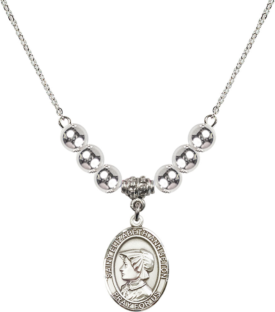 Sterling Silver Saint Elizabeth Ann Seton Birthstone Necklace with Sterling Silver Beads - 8224