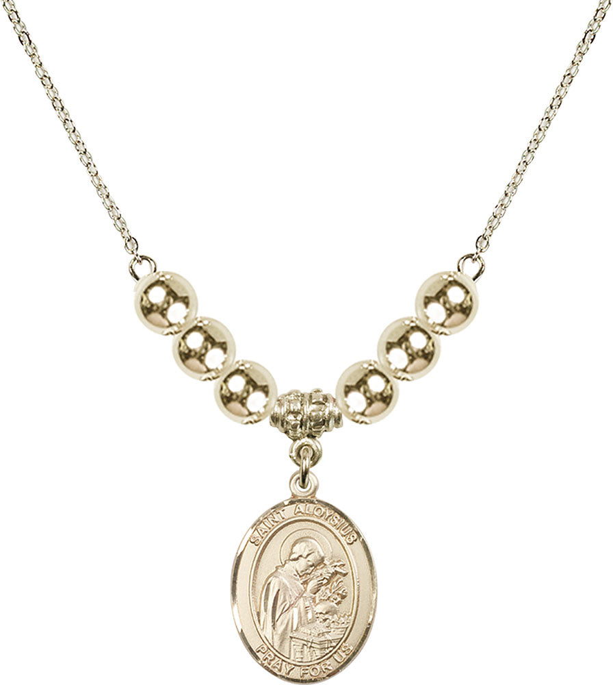 14kt Gold Filled Saint Aloysius Gonzaga Birthstone Necklace with Gold Filled Beads - 8225