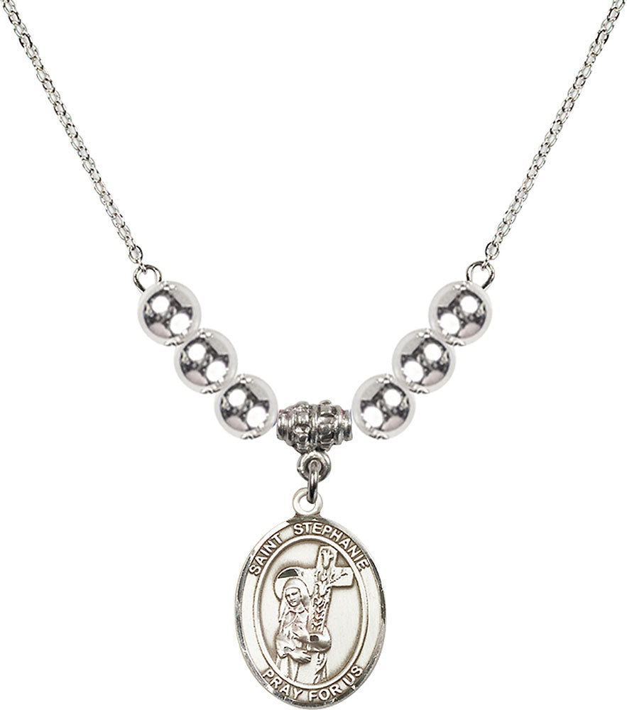 Sterling Silver Saint Stephanie Birthstone Necklace with Sterling Silver Beads - 8228