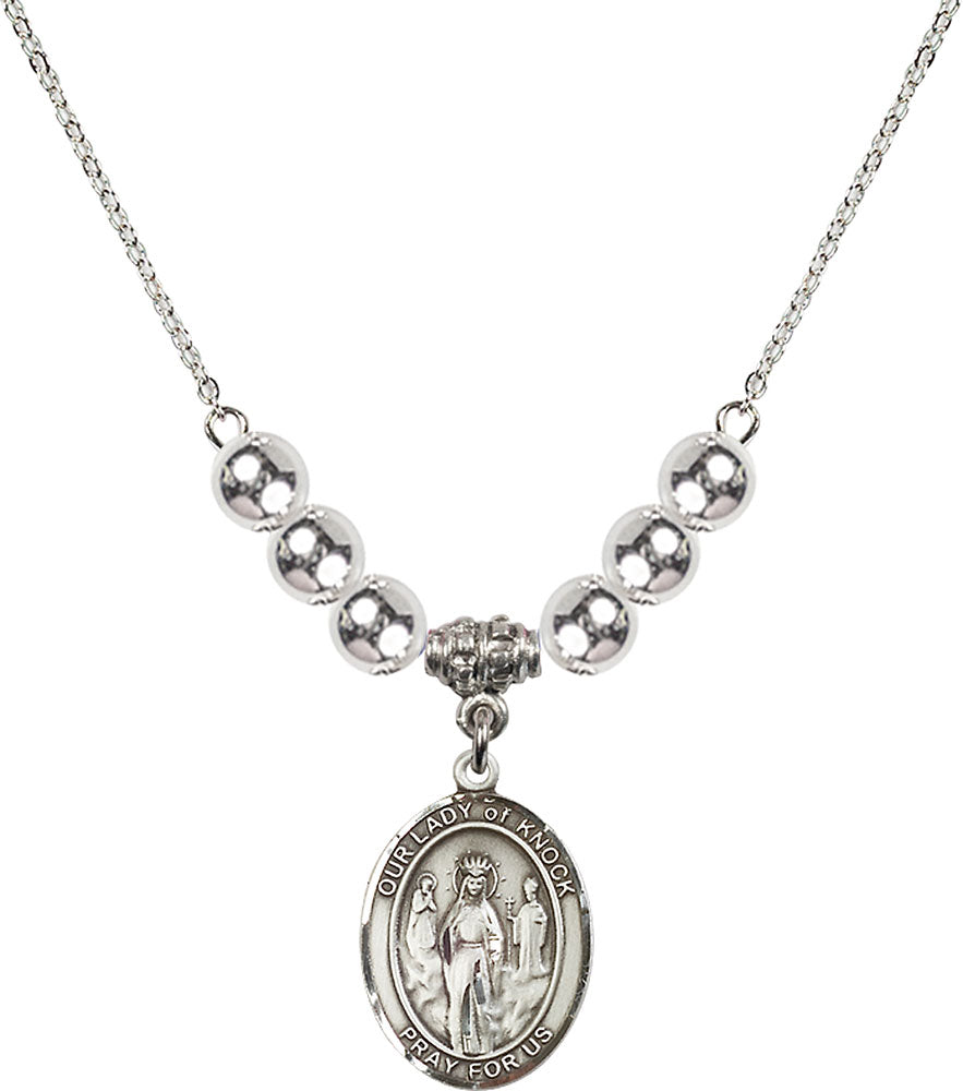 Sterling Silver Our Lady of Knock Birthstone Necklace with Sterling Silver Beads - 8246