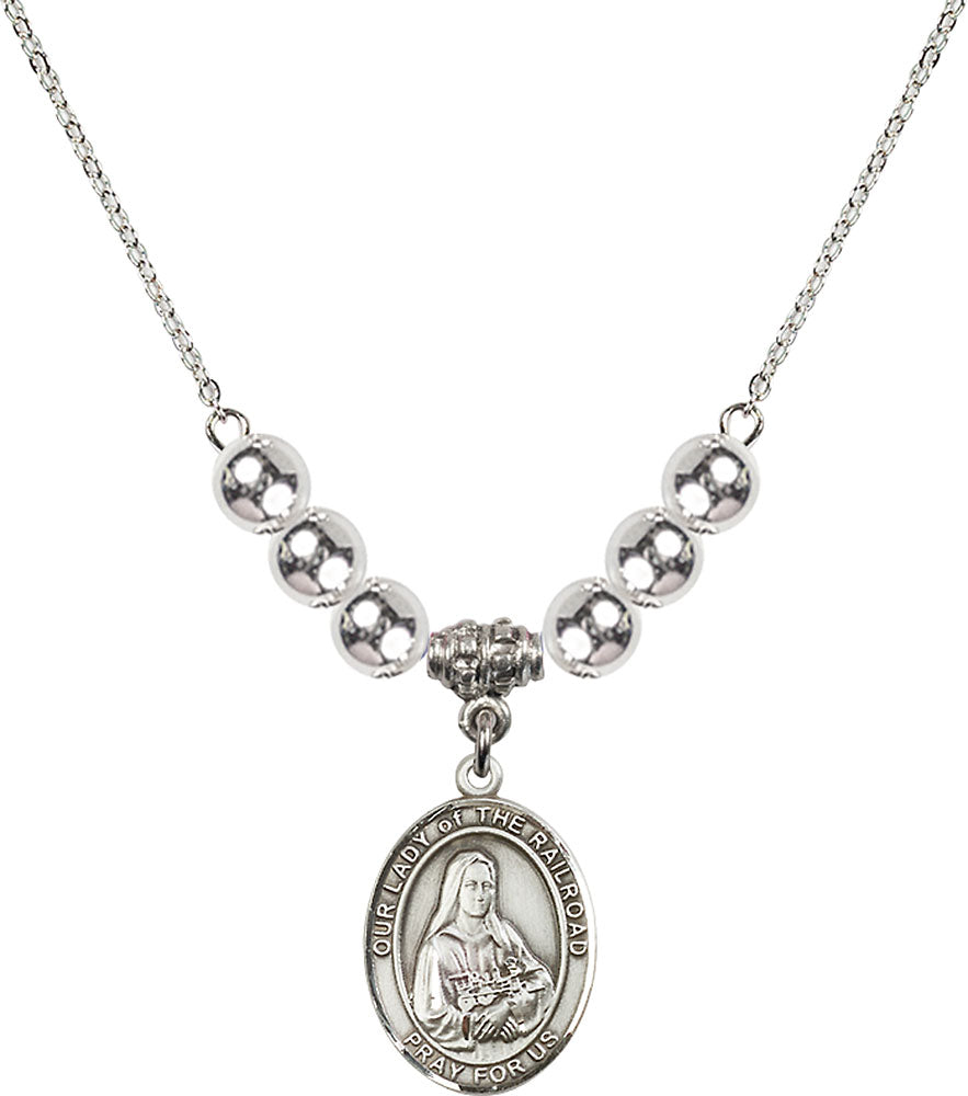 Sterling Silver Our Lady of the Railroad Birthstone Necklace with Sterling Silver Beads - 8247