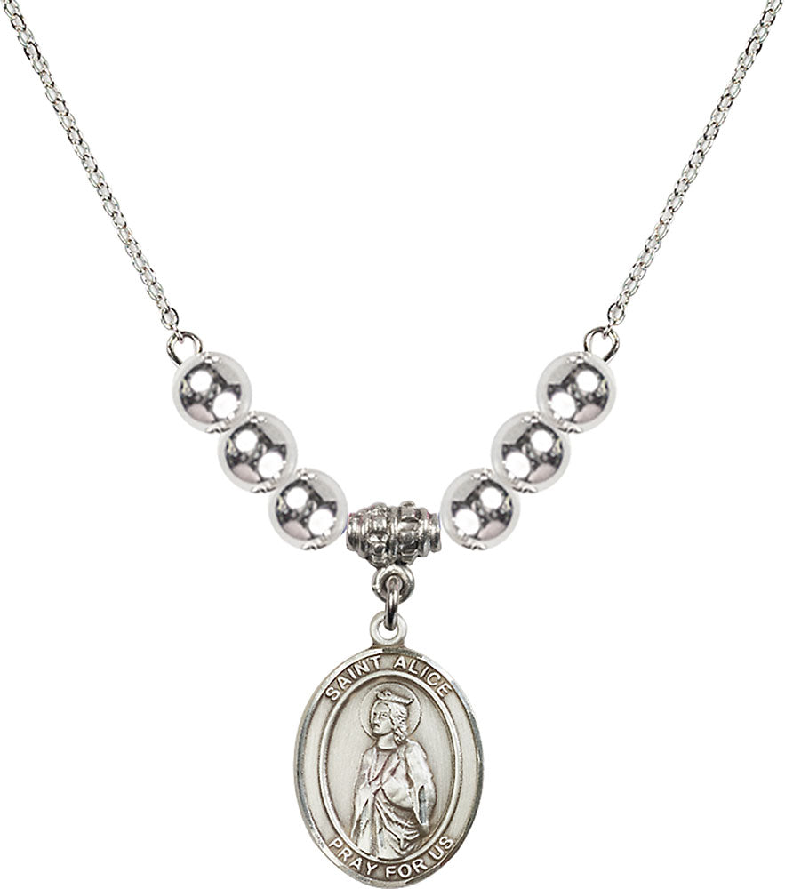 Sterling Silver Saint Alice Birthstone Necklace with Sterling Silver Beads - 8248