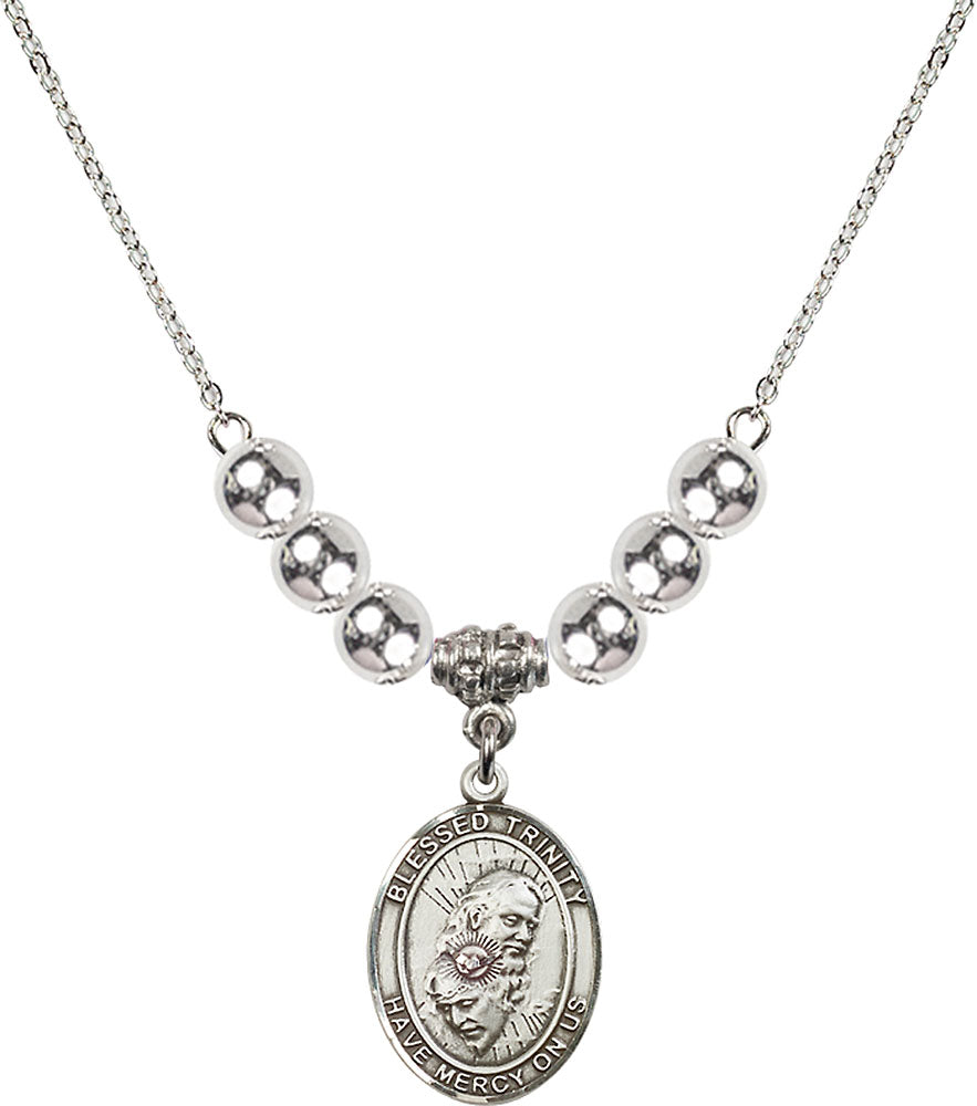 Sterling Silver Blessed Trinity Birthstone Necklace with Sterling Silver Beads - 8249