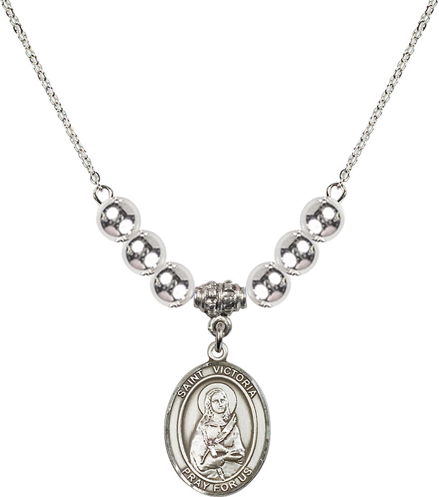 Sterling Silver Saint Victoria Birthstone Necklace with Sterling Silver Beads - 8253