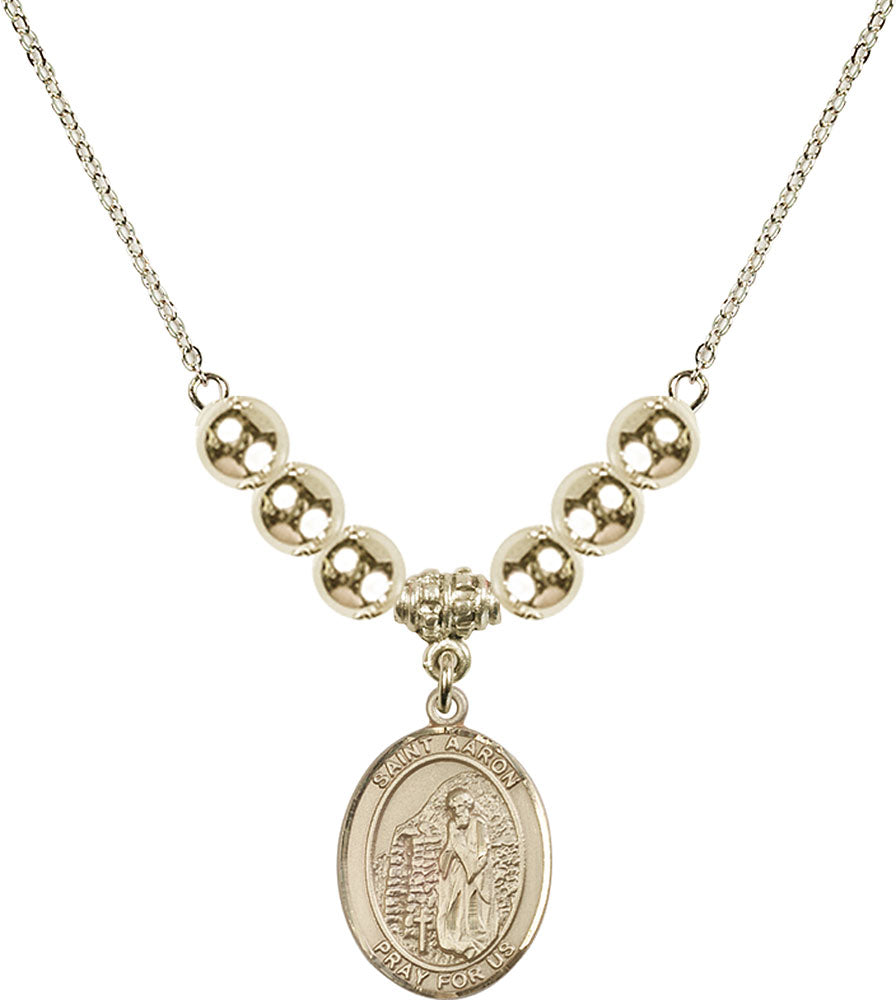 14kt Gold Filled Saint Aaron Birthstone Necklace with Gold Filled Beads - 8254