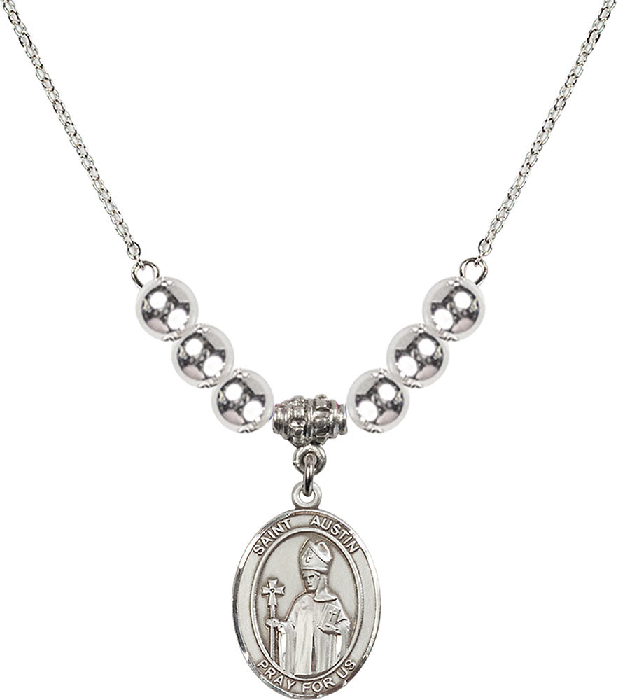 Sterling Silver Saint Austin Birthstone Necklace with Sterling Silver Beads - 8256