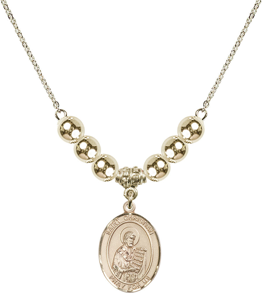 14kt Gold Filled Saint Christian Demosthenes Birthstone Necklace with Gold Filled Beads - 8257