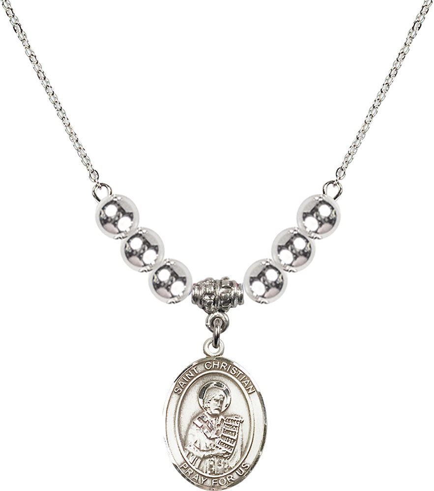 Sterling Silver Saint Christian Demosthenes Birthstone Necklace with Sterling Silver Beads - 8257