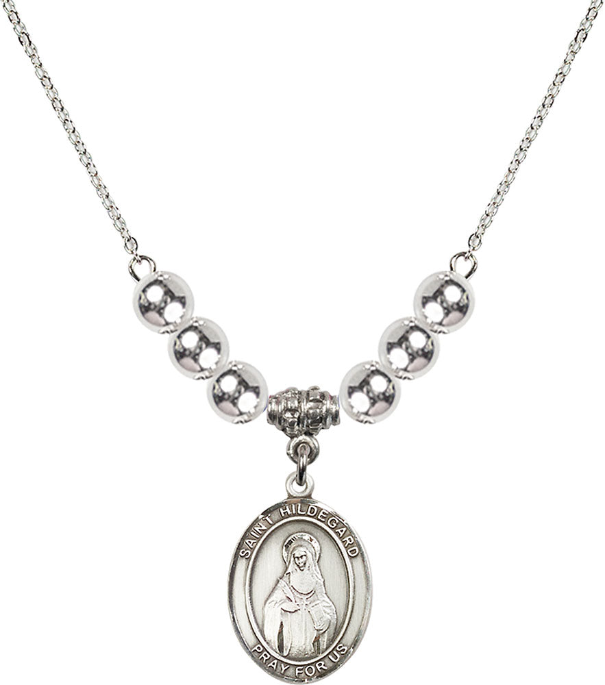 Sterling Silver Saint Hildegard von Bingen Birthstone Necklace with Sterling Silver Beads - 8260