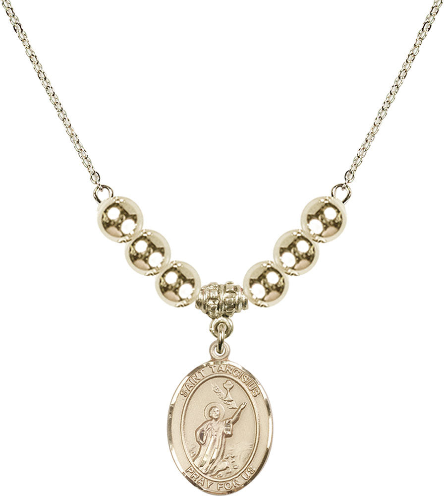 14kt Gold Filled Saint Tarcisius Birthstone Necklace with Gold Filled Beads - 8261