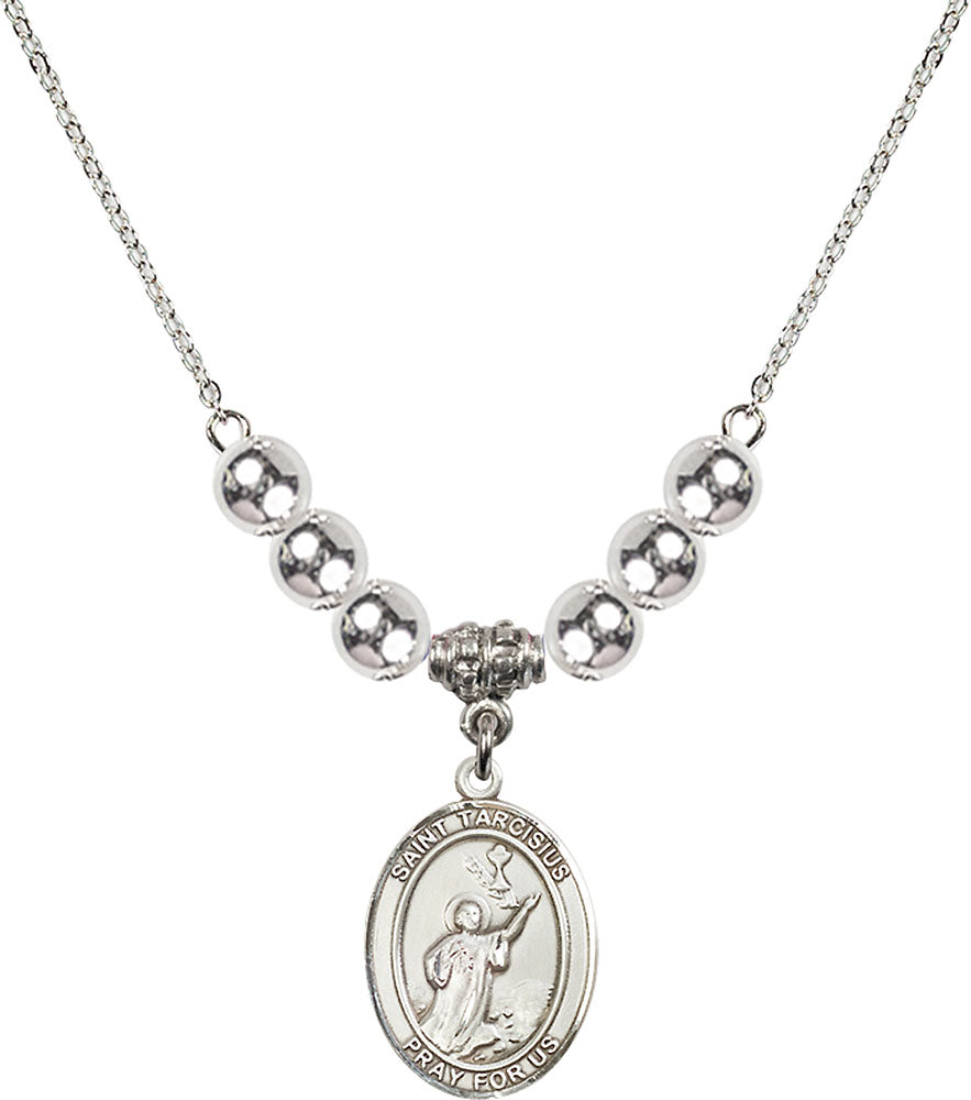Sterling Silver Saint Tarcisius Birthstone Necklace with Sterling Silver Beads - 8261