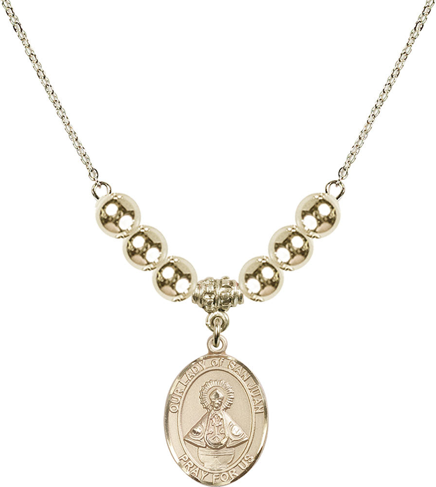 14kt Gold Filled Our Lady of San Juan Birthstone Necklace with Gold Filled Beads - 8263
