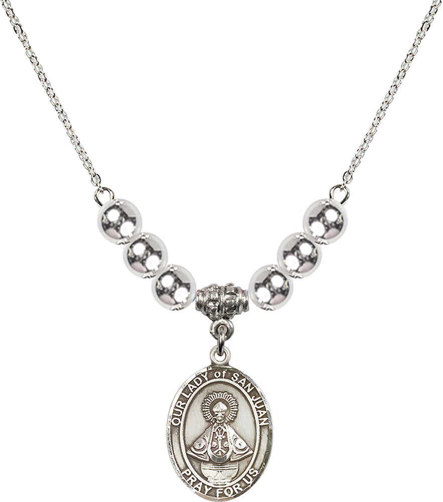 Sterling Silver Our Lady of San Juan Birthstone Necklace with Sterling Silver Beads - 8263