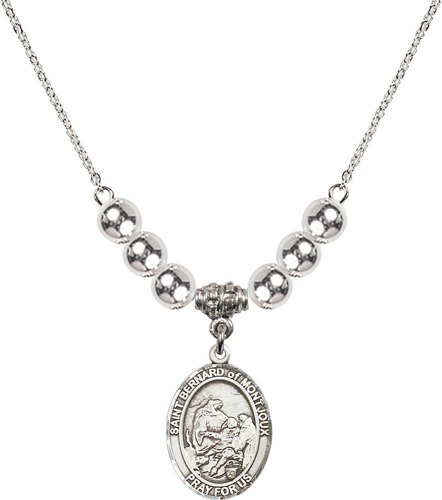 Sterling Silver Saint Bernard of Montjoux Birthstone Necklace with Sterling Silver Beads - 8264