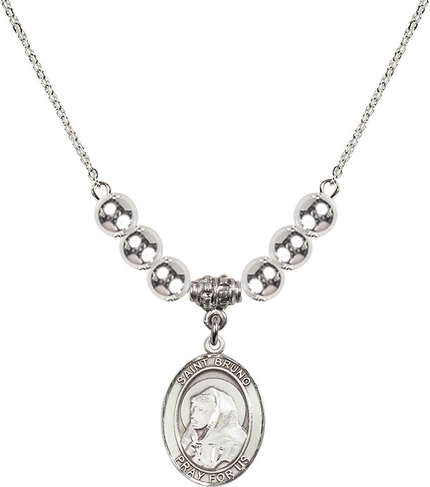 Sterling Silver Saint Bruno Birthstone Necklace with Sterling Silver Beads - 8270