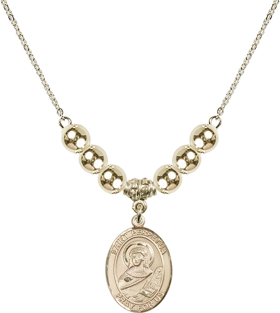 14kt Gold Filled Saint Perpetua Birthstone Necklace with Gold Filled Beads - 8272