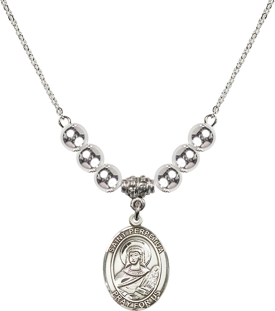 Sterling Silver Saint Perpetua Birthstone Necklace with Sterling Silver Beads - 8272