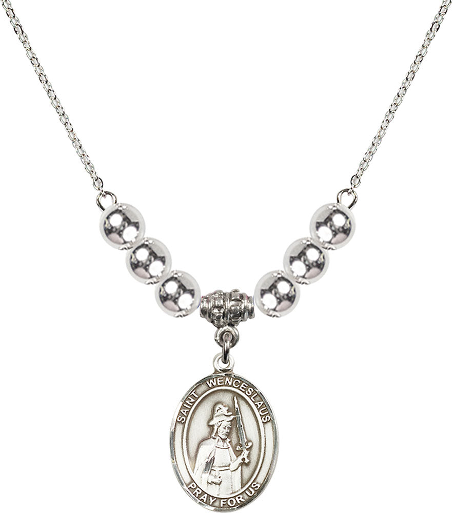 Sterling Silver Saint Wenceslaus Birthstone Necklace with Sterling Silver Beads - 8273