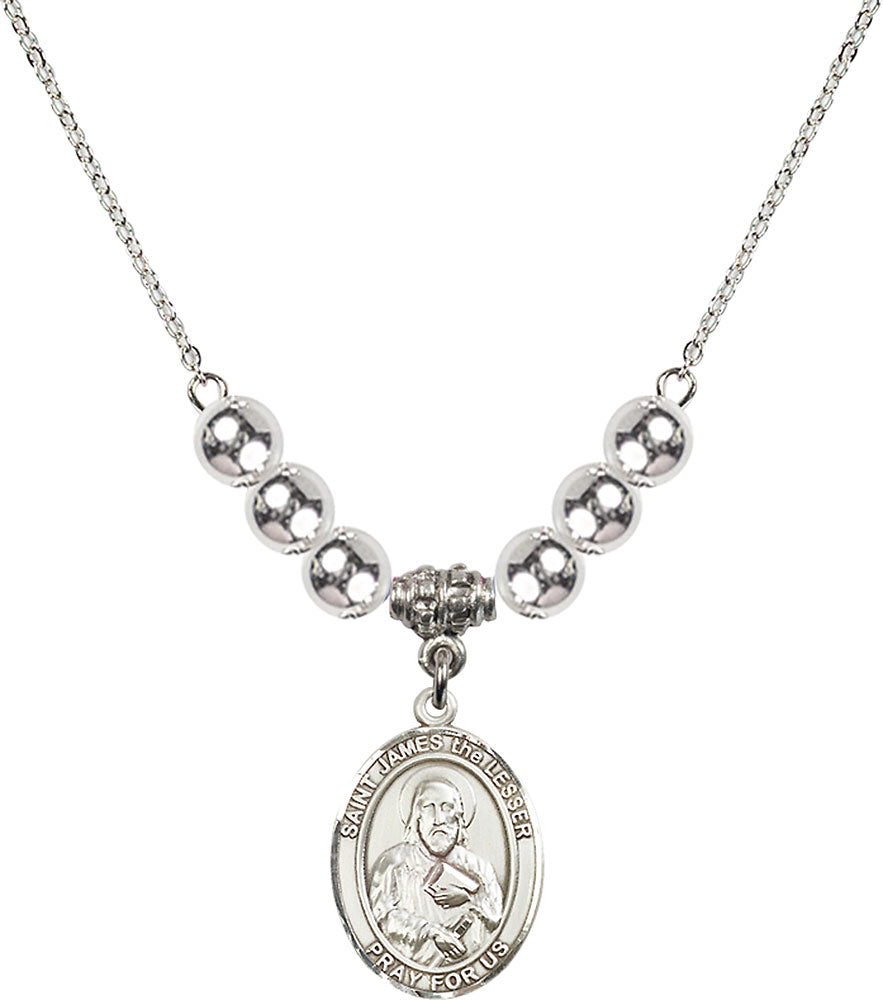 Sterling Silver Saint James the Lesser Birthstone Necklace with Sterling Silver Beads - 8277