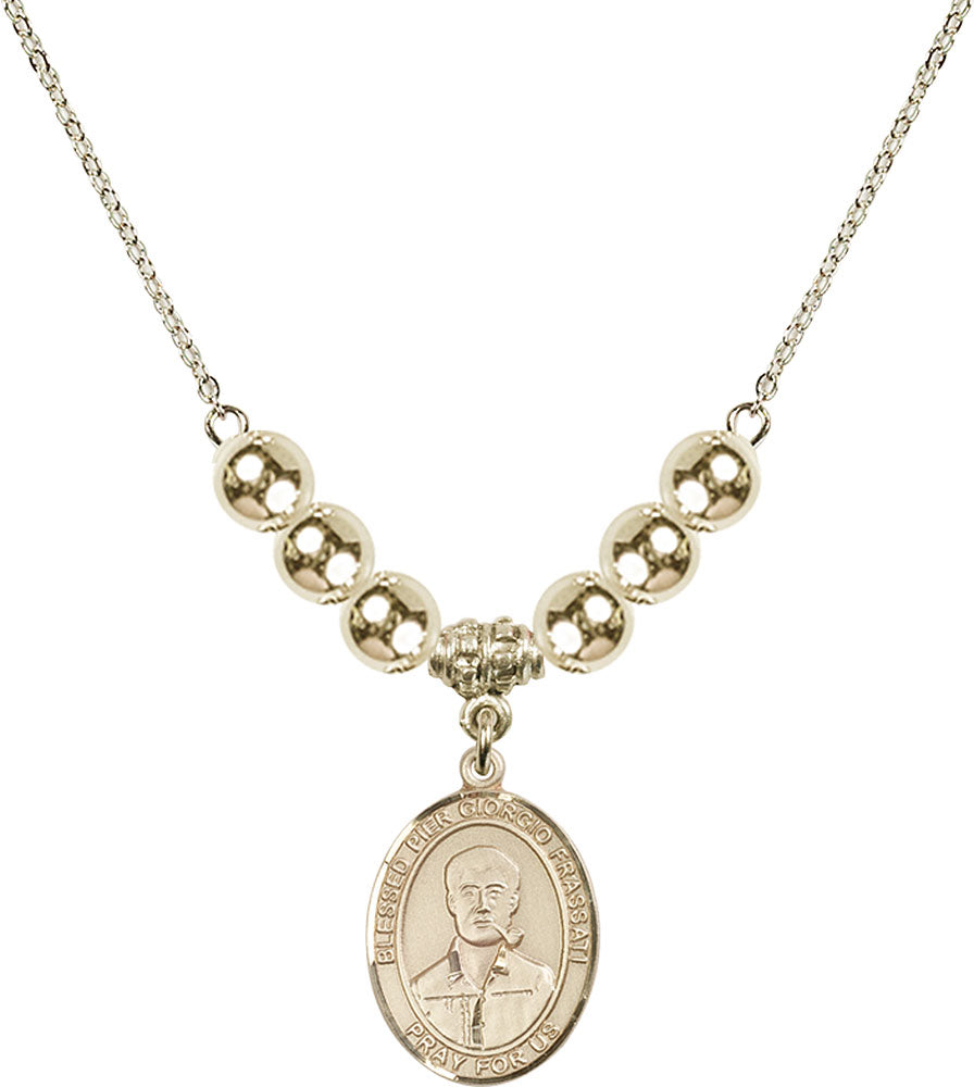 14kt Gold Filled Blessed Pier Giorgio Frassati Birthstone Necklace with Gold Filled Beads - 8278